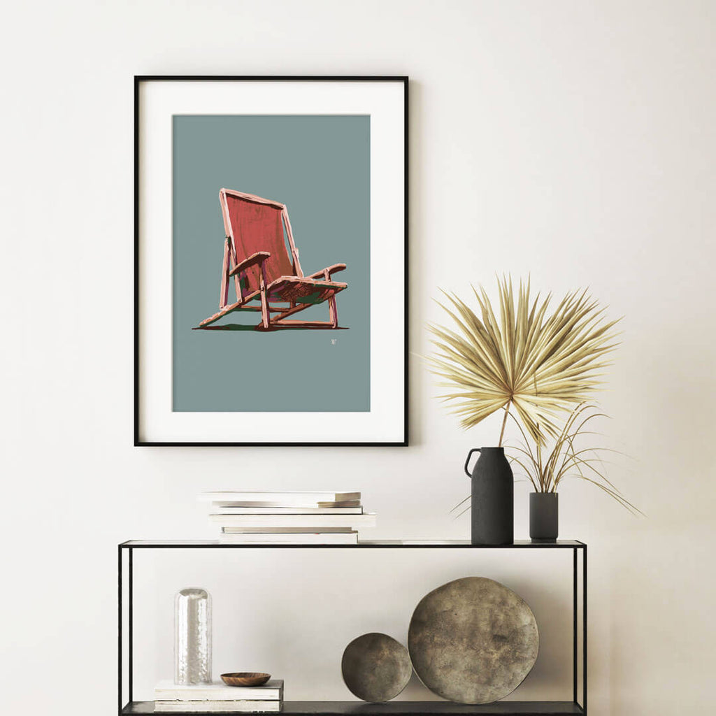 modern beach chair art print in earth tones