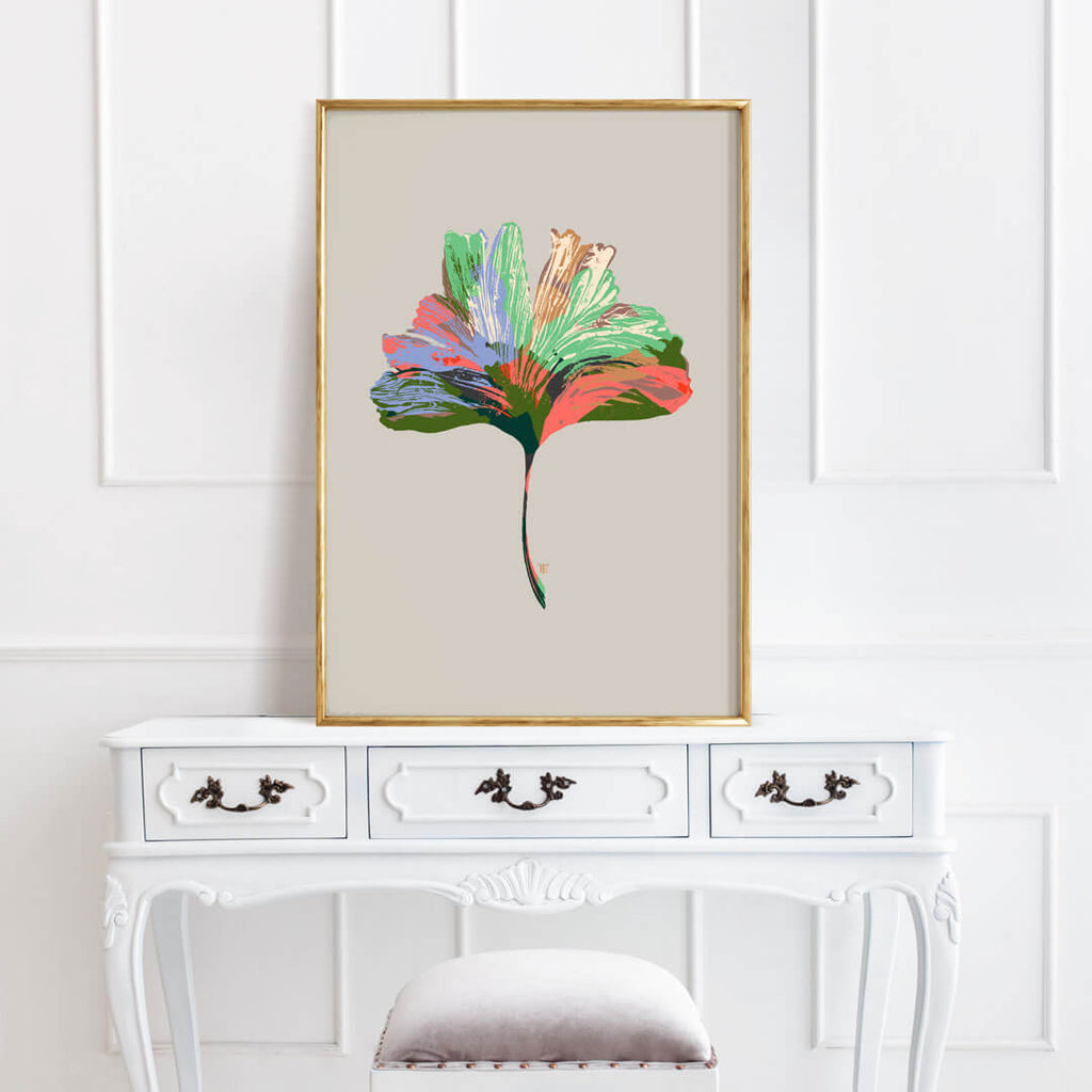 colorful gingko leaf art print