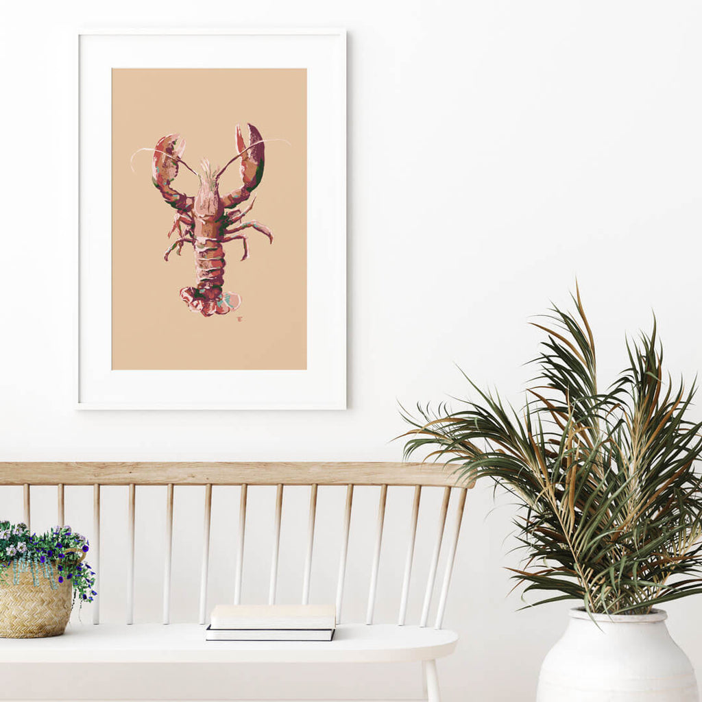modern coastal lobster art print pink