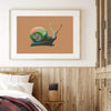 modern snail poster in stylish bedroom
