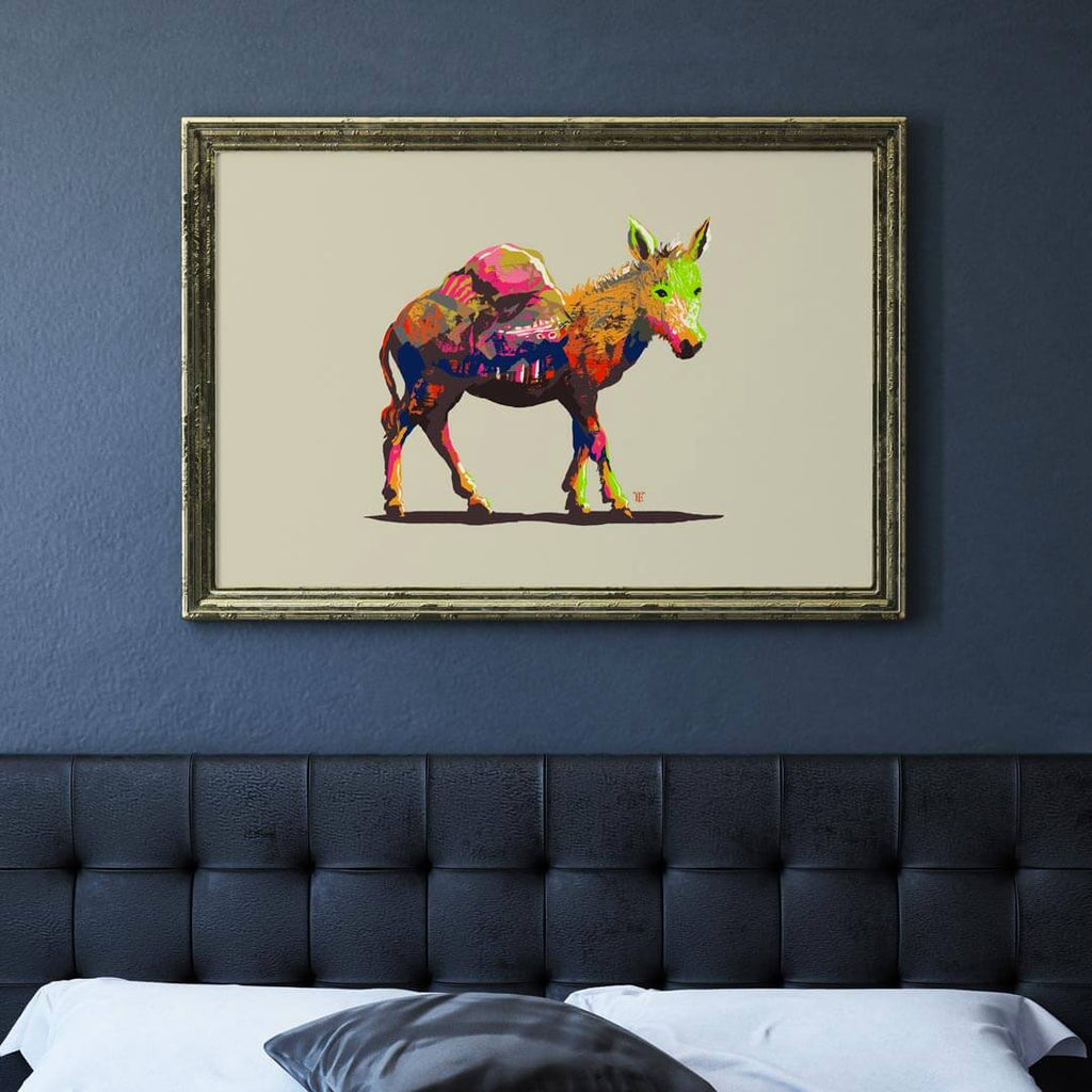 Art print poster of colorful pack donkey drawing