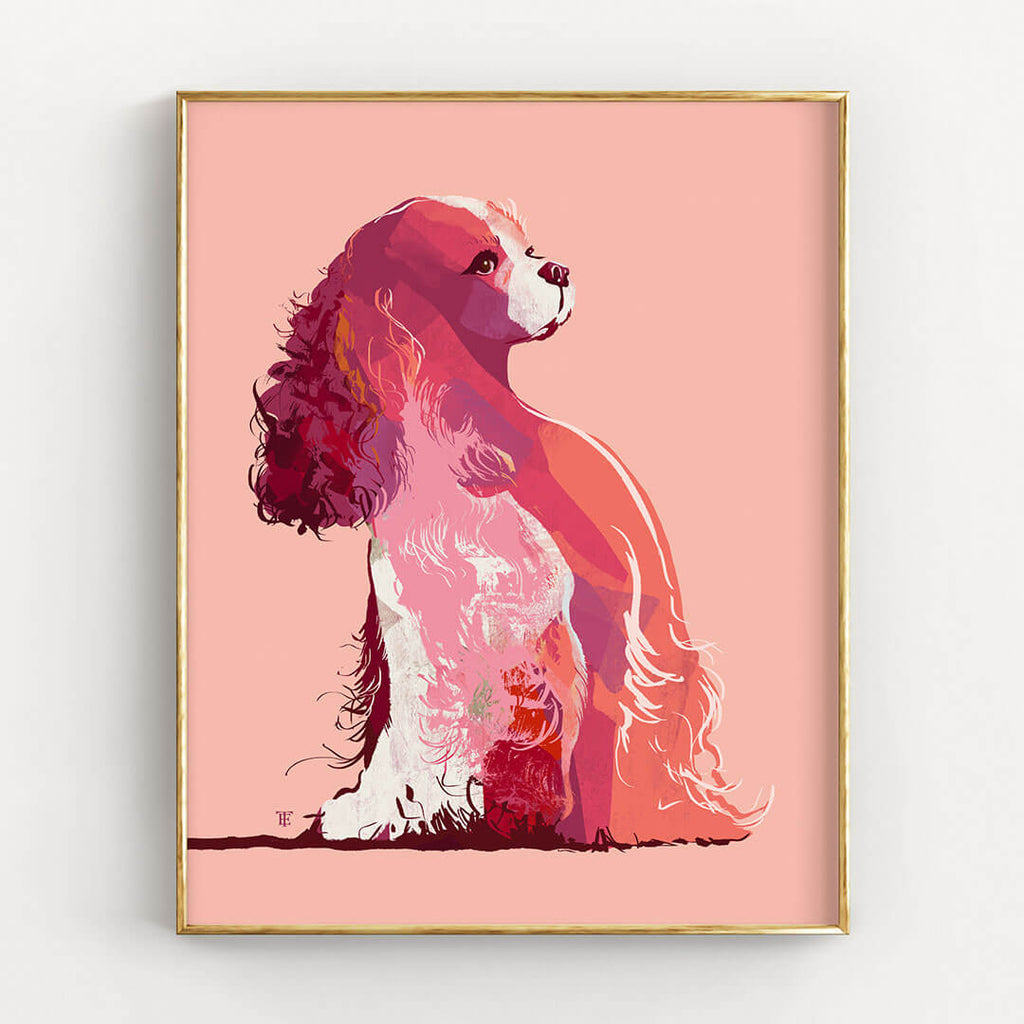 pink cavalier king charles poster