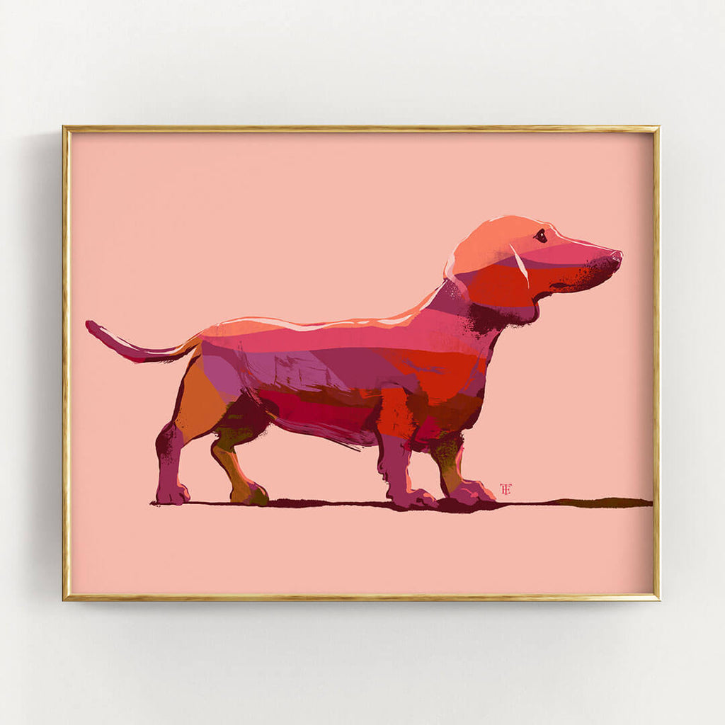 pink dachshund art print