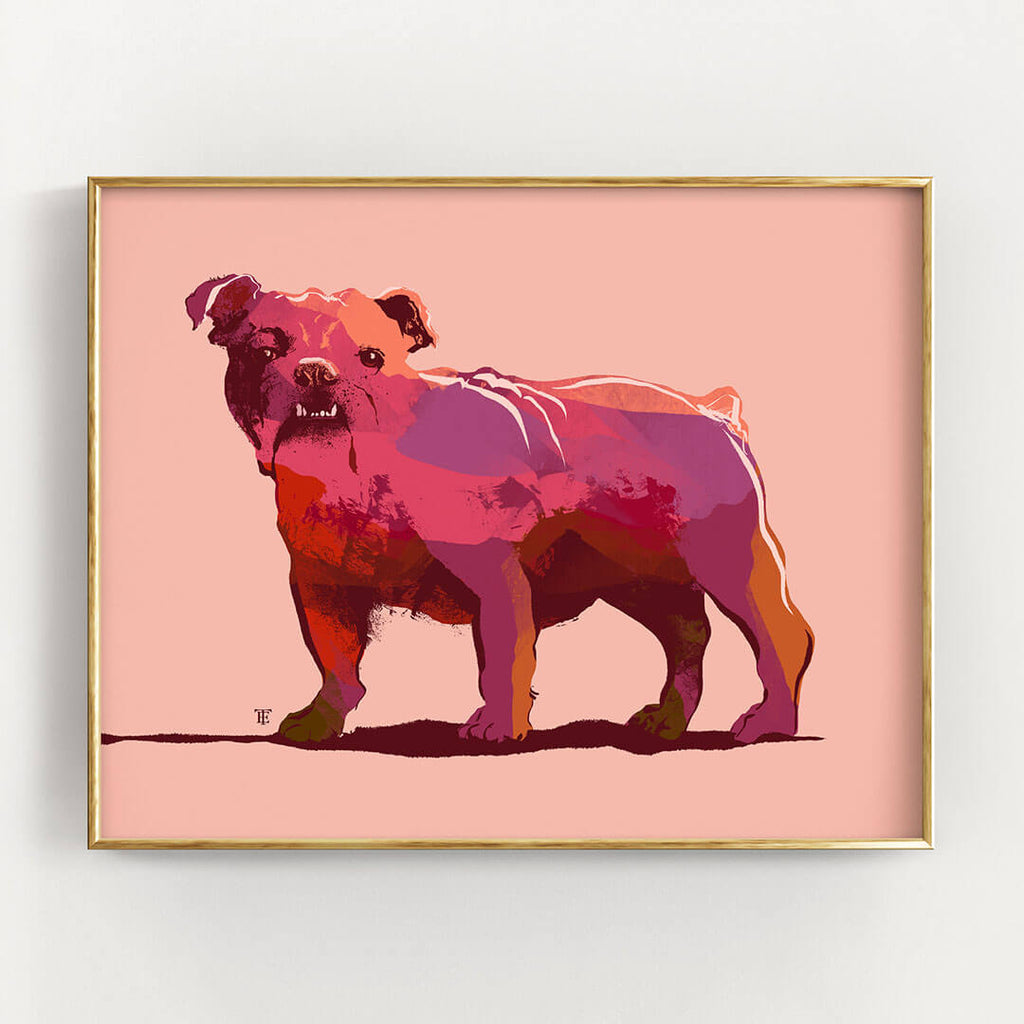 pink bulldog art print