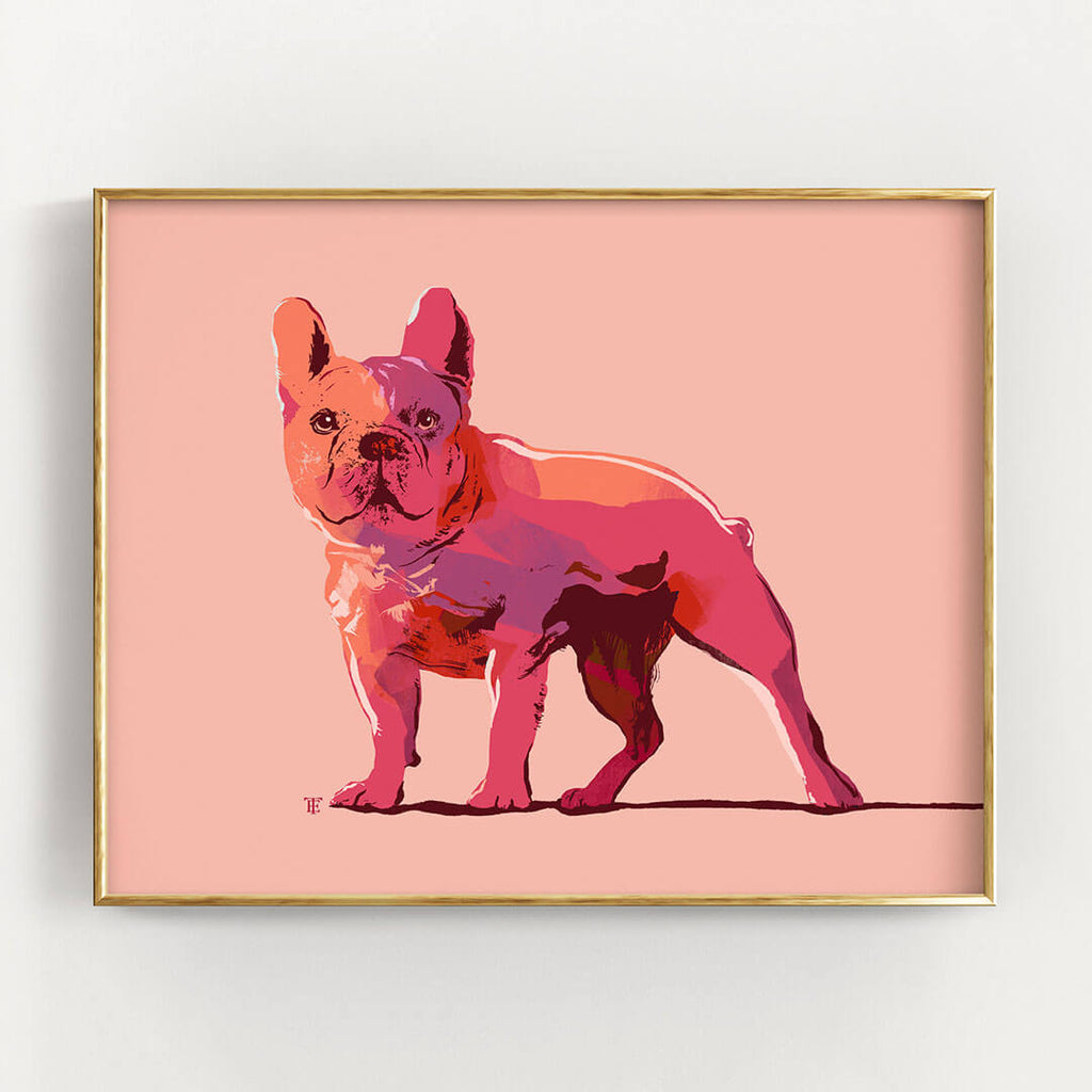pink french bulldog art print