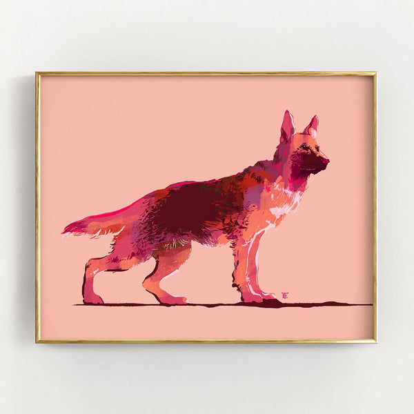 pink german shepherd art print