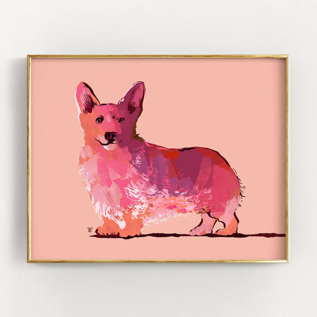 pink corgi art print