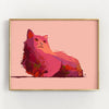 pink longhaired cat art print