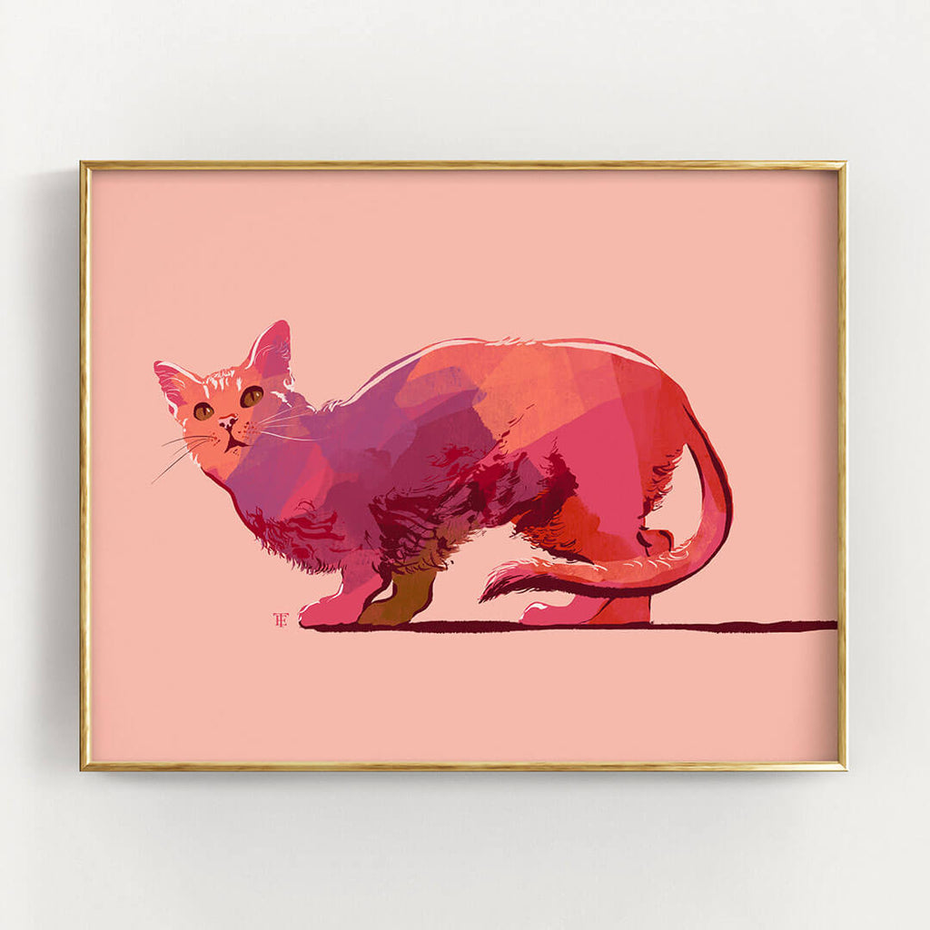 pink shorthaired cat art print