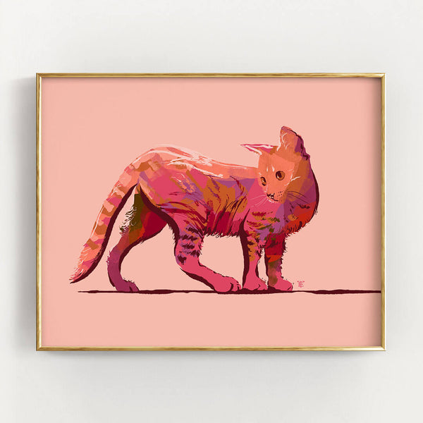 pink tabby cat art print