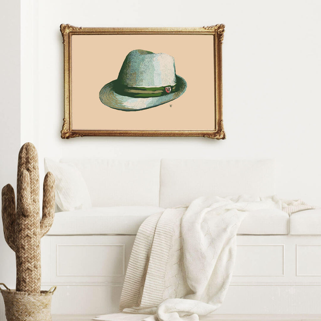modern art print of men's straw beach hat